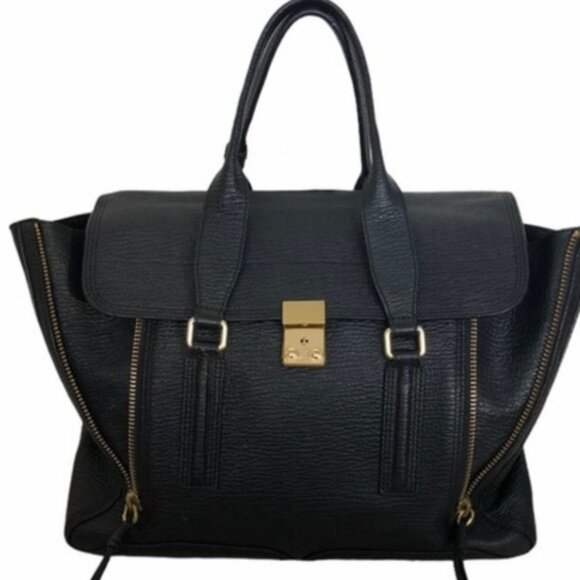 PHILIP LIM 3.1 - BLACK BOVIN LEATHER SATCHEL PASHILI BAG - WITH SHOULDER STRAP - Picture 6 of 7